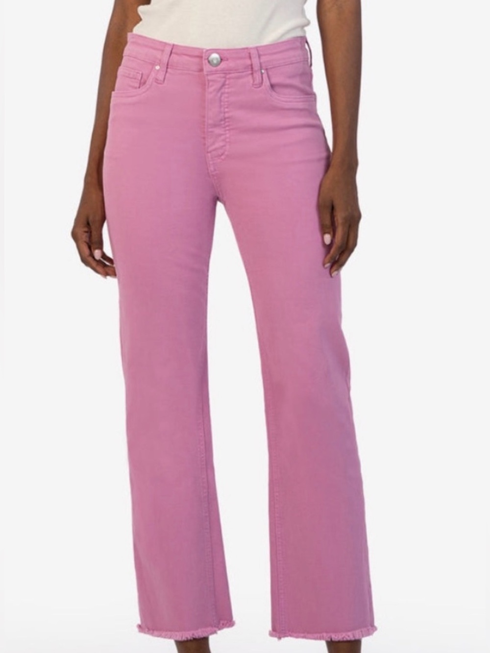 Kut Kelsey High Rise Fab Ab Ankle Flare in Lavender Raw Hem Size 6 EUC